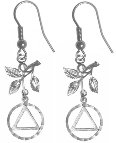 Sterling Silver Earrings, Textured Triangle, with 3 Leaves