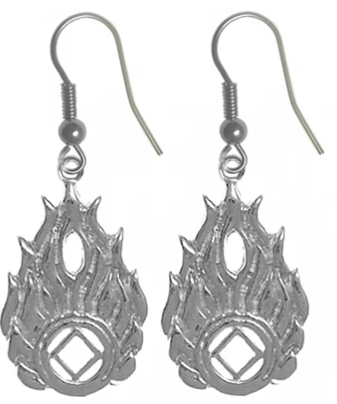 Sterling Silver Earrings, NA Symbol in Flames - Click Image to Close