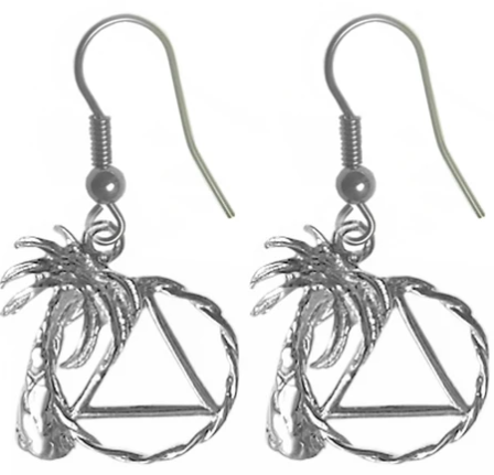Sterling Silver Earrings, Palm Tree with Twist Wire AA Symbol - Click Image to Close