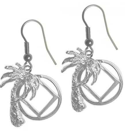 Sterling Silver Earrings, Palm Tree with NA Symbol