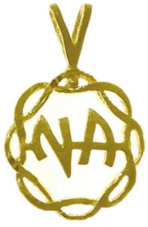 14k Gold Pendant, NA Initials in a Basket Weave Circle