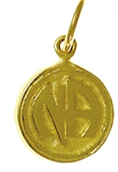 14k Gold Pendant, "NA" Initials in Solid Textured Coin Style - Click Image to Close