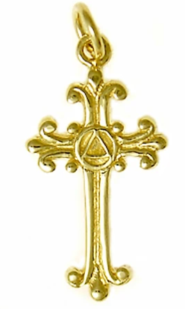 14k Gold Pendant, AA Symbol on a Small Lovely Cross