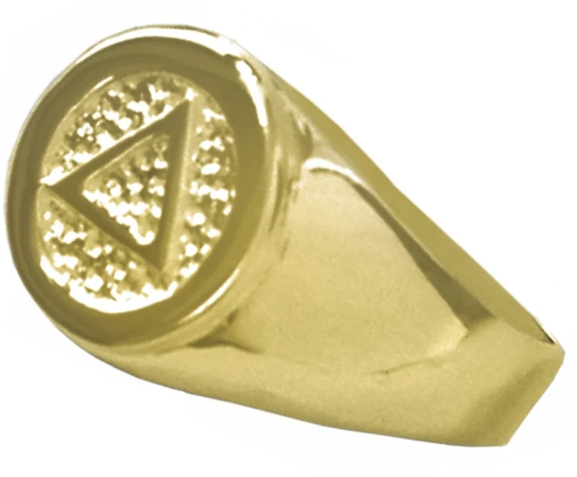 14k Gold, Mens Ring with AA Symbol in a Timeless Signet Style - Click Image to Close