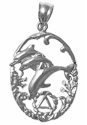 Sterling Silver Pendant, AA Symbol, Old Fashion Style, Dolphins - Click Image to Close