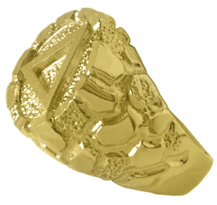 14k Gold, Mens Nugget Ring with AA Symbol in a Rustic Style