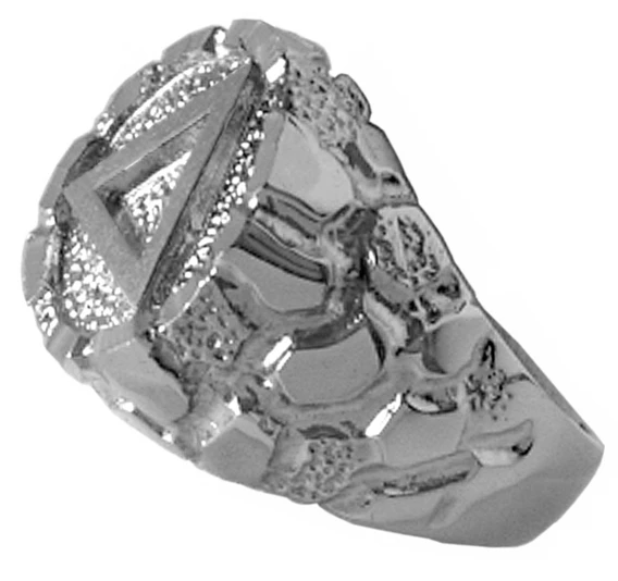Sterling Silver Mens Nugget Ring with AA Symbol, Wide Signet