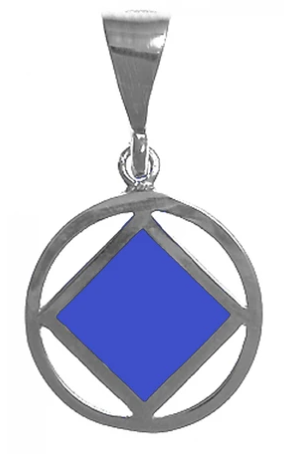 Sterling Silver Pendant, NA Symbol Square with Blue Inlay