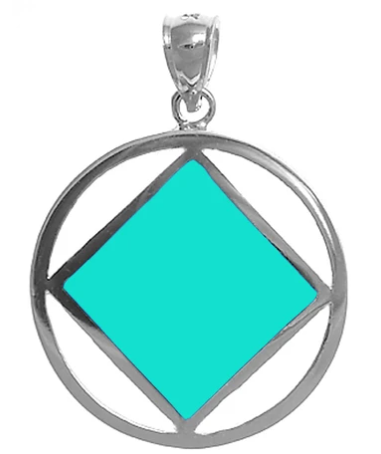 Sterling Silver Pendant, NA Symbol Square with Turquoise Inlay - Click Image to Close