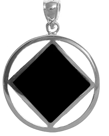Sterling Silver Pendant, NA Symbol Square with Black Enamel