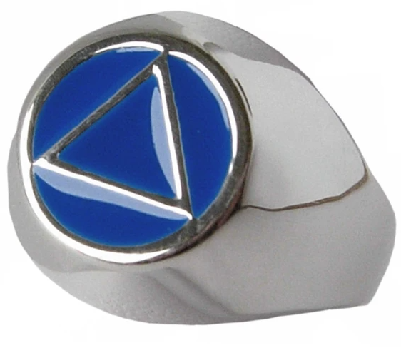 Sterling Silver Mens Ring, AA Symbol with Blue Enamel Inlay