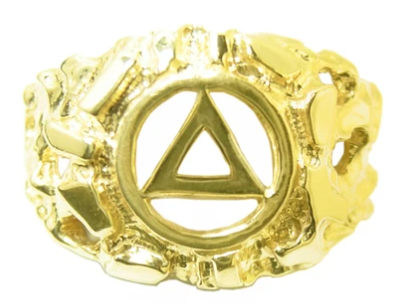 14k Gold, Mens Ring with AA Symbol in a Wide Nugget Style