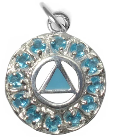 Sterling Silver Pendant, Baby Blue Enamel Inlay with 12 CZ