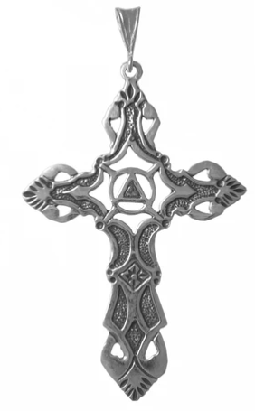 Sterling Silver Pendant, AA Symbol set in an Extra Large Cross - Click Image to Close