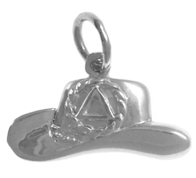 Sterling Silver Pendant, AA Recovery Symbol on a Cowboy Hat