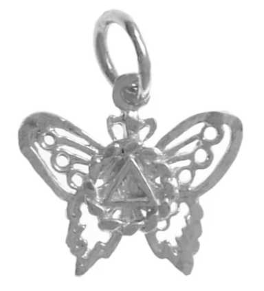 Sterling Silver Pendant, AA Symbol on a Beautiful Butterfly