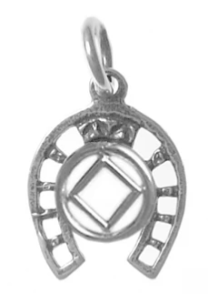 Sterling Silver Pendant, NA Recovery Symbol on a Lucky Horseshoe