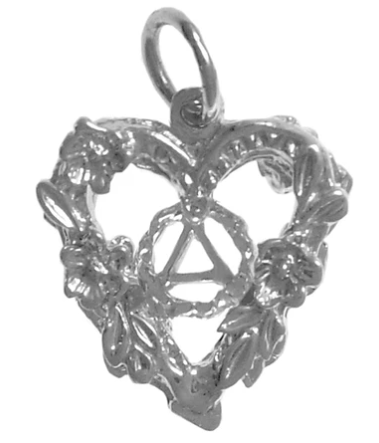 Sterling Silver Pendant, AA Symbol with Heart and Flowers