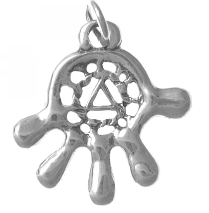 Sterling Silver Pendant, Hamsa (Protection) with AA Symbol