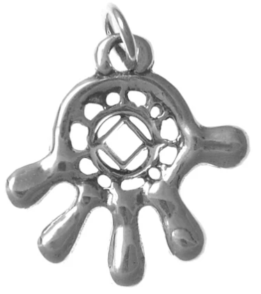 Sterling Silver Pendant, Hamsa, NA Recovery Symbol in the Center