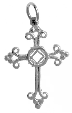 Sterling Silver, Cross Pendant with NA Symbol, Medium Size