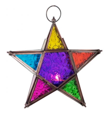 Glass and Metal Lantern - 5 Point Multicolor Star