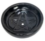 Ceramic Incense Burner Bowl with Embossed Design - BLACK