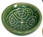 Ceramic Incense Burner Bowl with Embossed Design - GREEN