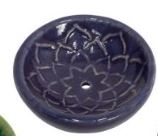 Ceramic Incense Burner Bowl with Embossed Design - INDIGO