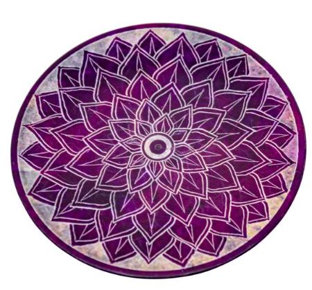 Soapstone Round Incense Holder - Purple Lotus Flower