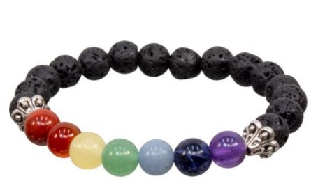 Chakra Elastic Bracelet - Lava 8 mm Beads - Click Image to Close