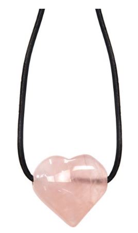 Gemstone Puffed Heart Necklace - Rose Quartz