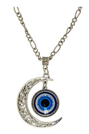 Evil Eye Protection Necklace - Crescent Moon - Click Image to Close