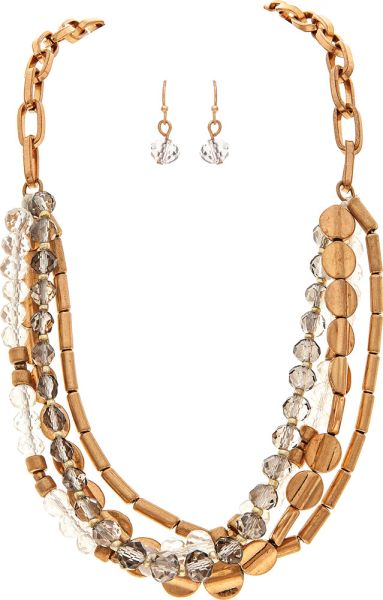 Two Tone Grey Beads Layer Chain Necklace Set