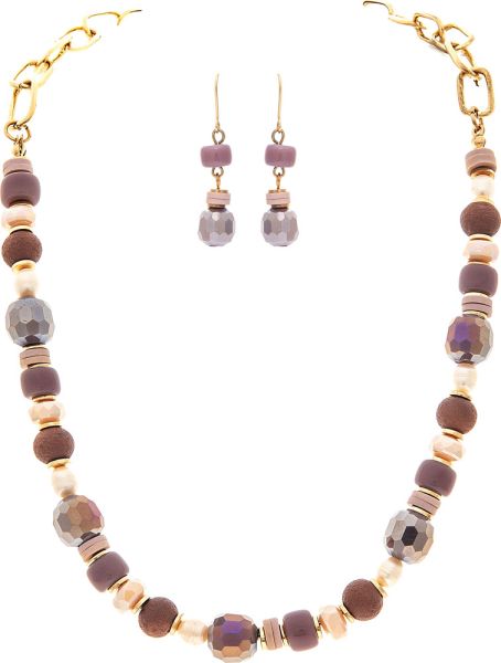 Pearl Lavender Glass Bead Necklace Set