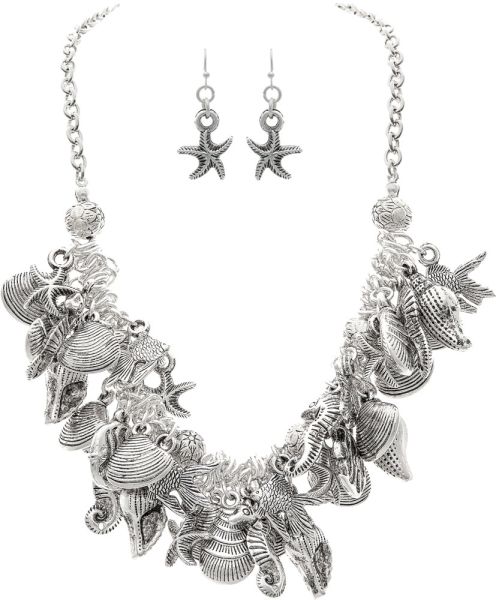 Silver Sea life Big Charms Necklace