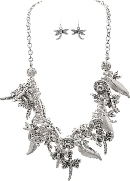 Silver Dragonflies Big Charms Necklace