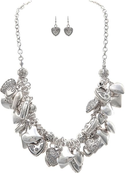 Silver Hearts Big Charm Necklace