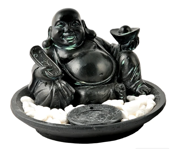 Happy Buddha Incense Dish with Stones - Click Image to Close