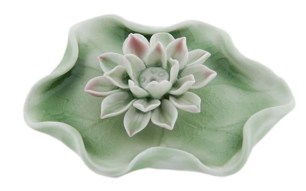 Lotus Incense Holder - Crackle Celadon