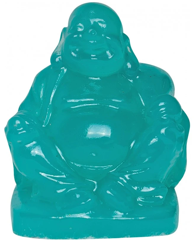 Colorful Resin Buddha Miniature - Aqua Blue - Click Image to Close