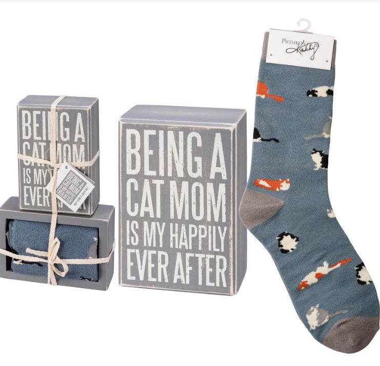 Cat Mom Box Sign and Sock Set