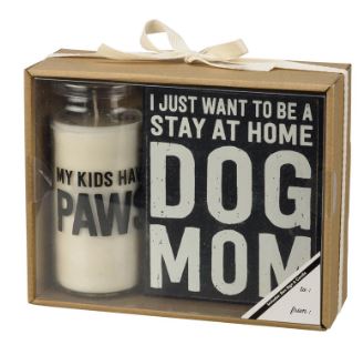 Stay at Home Dog Mom Candle and Box Sign Set
