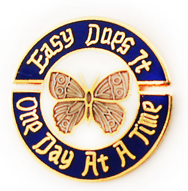 Easy Does It and One Day at a Time Butterfly Pin - BLUE - Click Image to Close