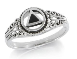 Silver Scroll Ring with AA Symbol - Black Onyx
