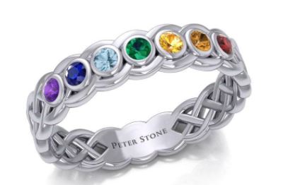 Celtic Silver Band with Chakra Stones Ring