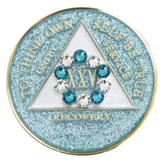 AA Crystallized Aqua Glitter Triplate Medallion