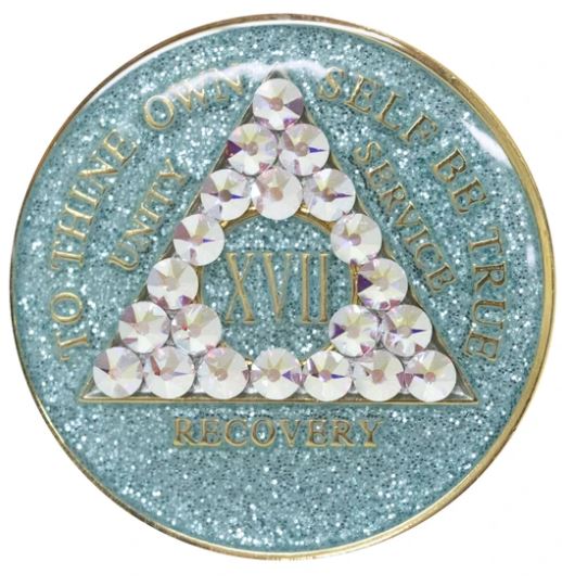 AA Aurora Borealis Crystallized Aqua Glitter Triplate Medallion
