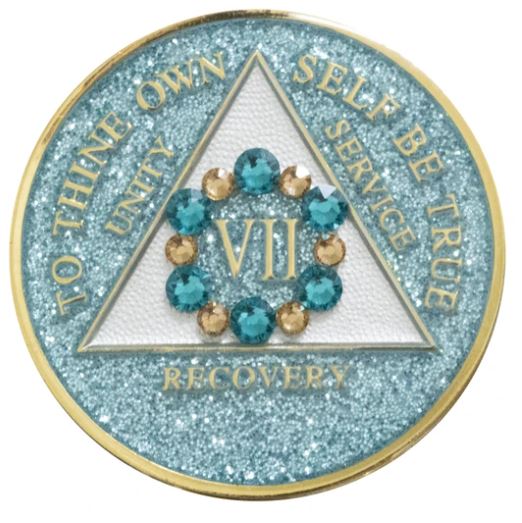 AA Bloom Crystallized Aqua Glitter Triplate Medallion - Click Image to Close