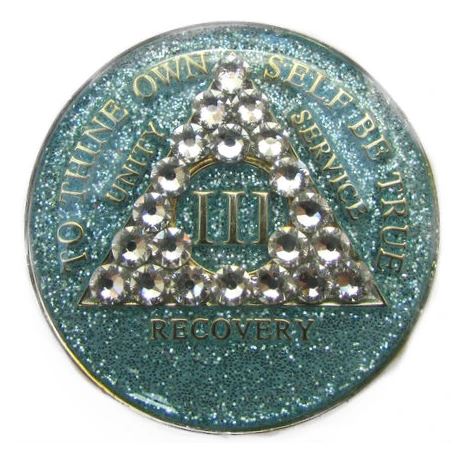 AA Diamond Crystallized Aqua Glitter Triplate Medallion